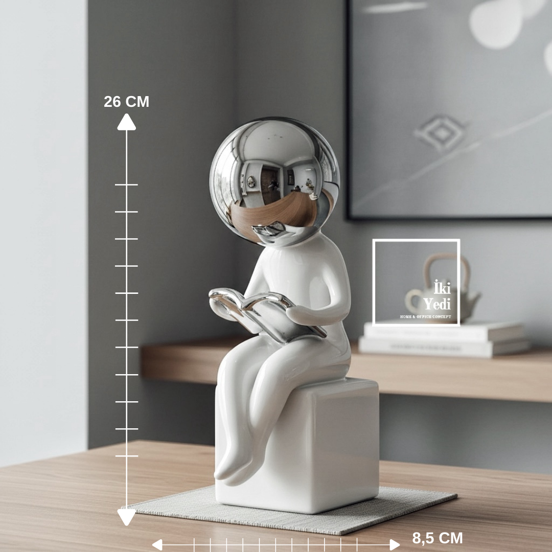 Sotion Bilge Okur Dekoratif Biblo 26 cm Modern Okuyan Figür Ev Ofis Masa Üstü Obje Ofis Hediyesi