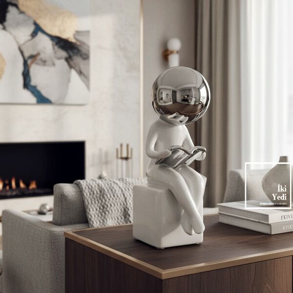 Sotion Bilge Okur Dekoratif Biblo 26 cm Modern Okuyan Figür Ev Ofis Masa Üstü Obje Ofis Hediyesi