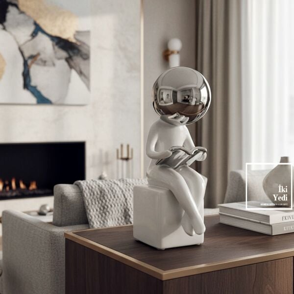 Sotion Bilge Okur Dekoratif Biblo 26 cm Modern Okuyan Figür Ev Ofis Masa Üstü Obje Ofis Hediyesi