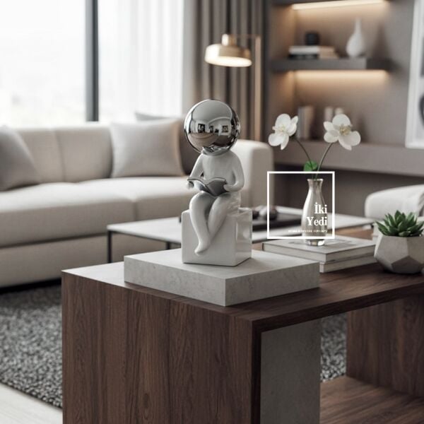Sotion Bilge Okur Dekoratif Biblo 26 cm Modern Okuyan Figür Ev Ofis Masa Üstü Obje Ofis Hediyesi