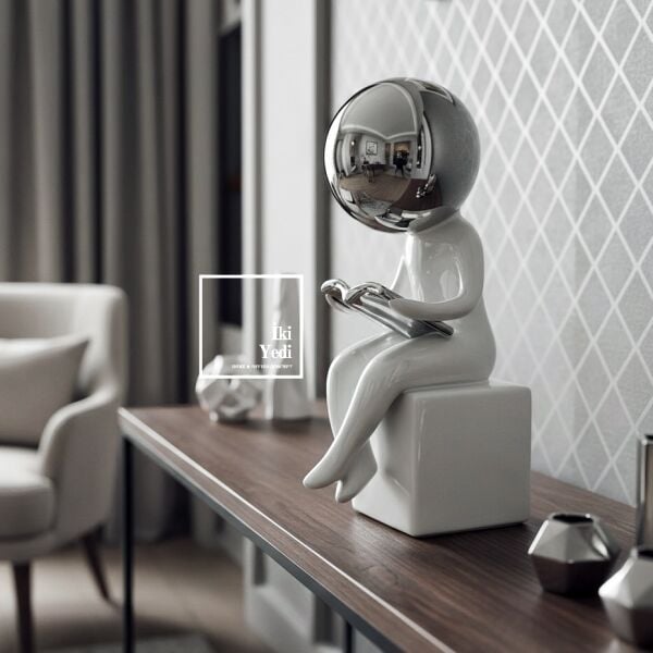 Sotion Bilge Okur Dekoratif Biblo 26 cm Modern Okuyan Figür Ev Ofis Masa Üstü Obje Ofis Hediyesi