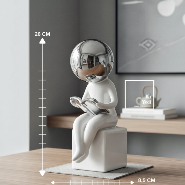 Sotion Bilge Okur Dekoratif Biblo 26 cm Modern Okuyan Figür Ev Ofis Masa Üstü Obje Ofis Hediyesi