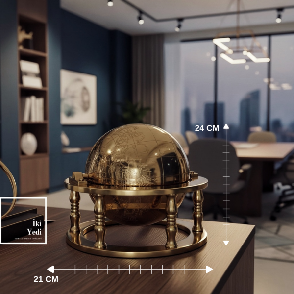Astoria Gold Döküm Metal Bilgelik Çemberi 24 cm Dekoratif Dünya Küresi Ofis Objesi Hediyelik Lüks