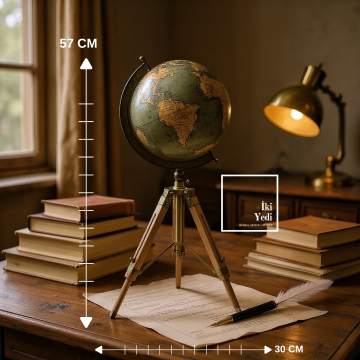 Deveroux Tripod Ahşap Ayaklı Dünya Küresi Salon Boy Prestij Yerküre Ofis Ev Dekoratif Hediyelik VIP