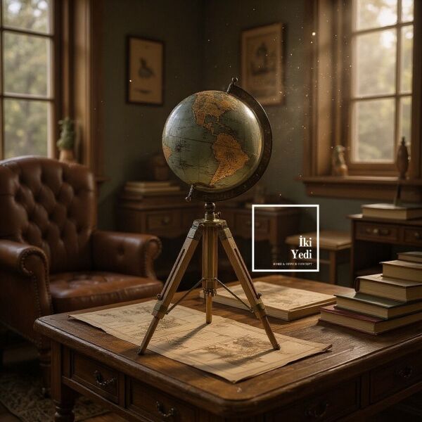 Deveroux Tripod Ahşap Ayaklı Dünya Küresi Salon Boy Prestij Yerküre Ofis Ev Dekoratif Hediyelik VIP