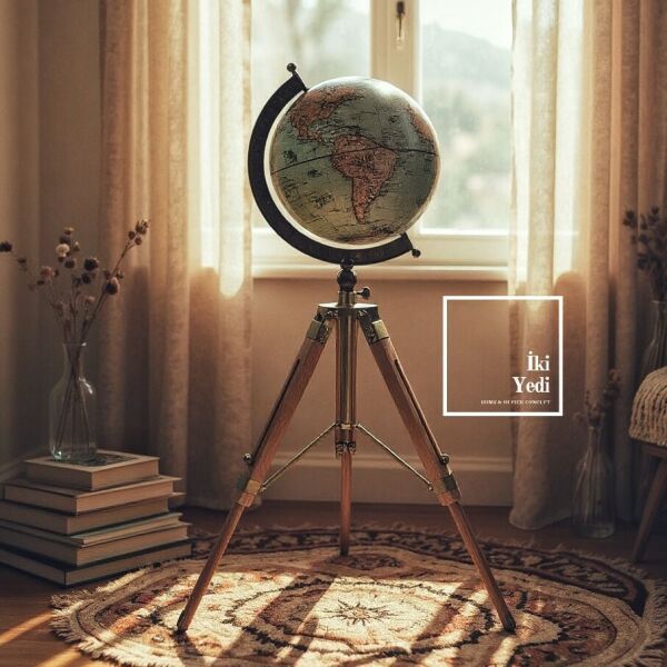 Deveroux Tripod Ahşap Ayaklı Dünya Küresi Salon Boy Prestij Yerküre Ofis Ev Dekoratif Hediyelik VIP