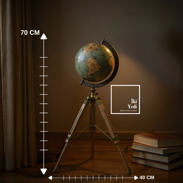 Deveroux Tripod Ahşap Ayaklı Dünya Küresi Salon Boy Prestij Yerküre Ofis Ev Dekoratif Hediyelik VIP