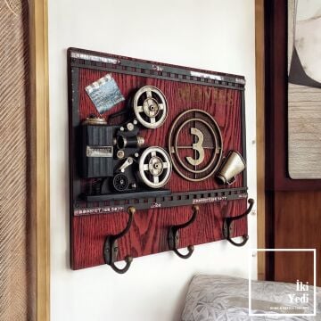 Sinemaskop Retro Sinema Temalı Duvar Askılığı – Film Makaralı Dekoratif Ceket ve Anahtarlık Askı
