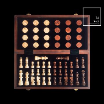 Araujo Ahşap Hazneli Mıknatıslı Satranç ve Dama Takımı – Katlanabilir Lüks Oyun Seti Hediyelik Şık