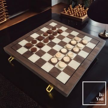 Araujo Ahşap Hazneli Mıknatıslı Satranç ve Dama Takımı – Katlanabilir Lüks Oyun Seti Hediyelik Şık