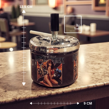 Bike Week Döner Mekanizmalı Metal Küllük Retro Tarz Masaüstü Basmalı Kültablası Erkek Ofis Hediyesi