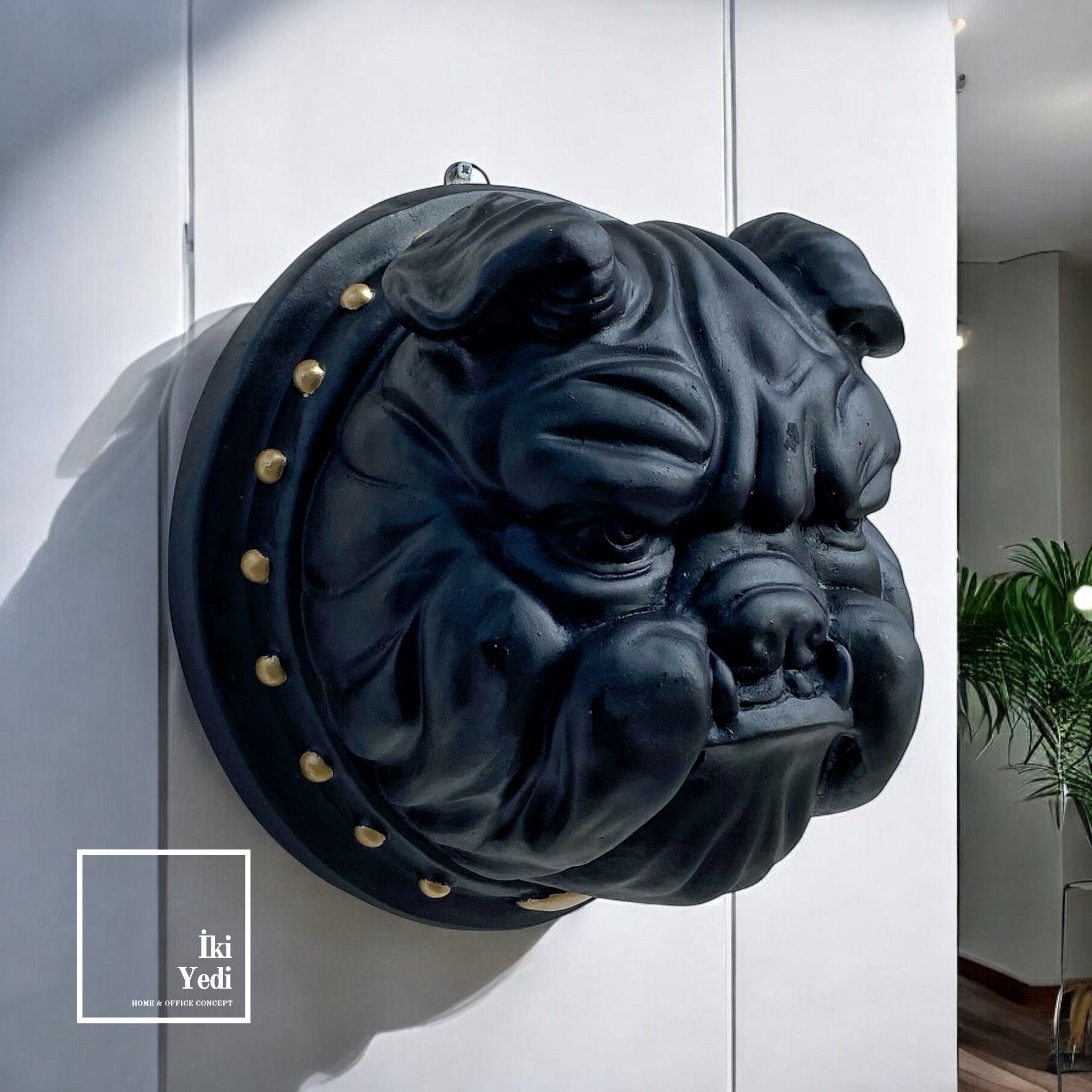 Duvara Asma Bulldog Kafası Siyah Duvar Dekoru Köpek Figürü Heykel Biblo Modern Ofis Hediyesi