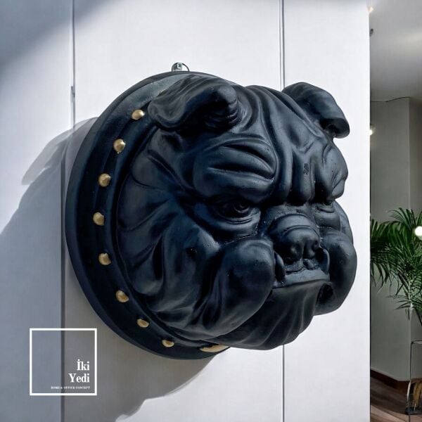 Duvara Asma Bulldog Kafası Siyah Duvar Dekoru Köpek Figürü Heykel Biblo Modern Ofis Hediyesi