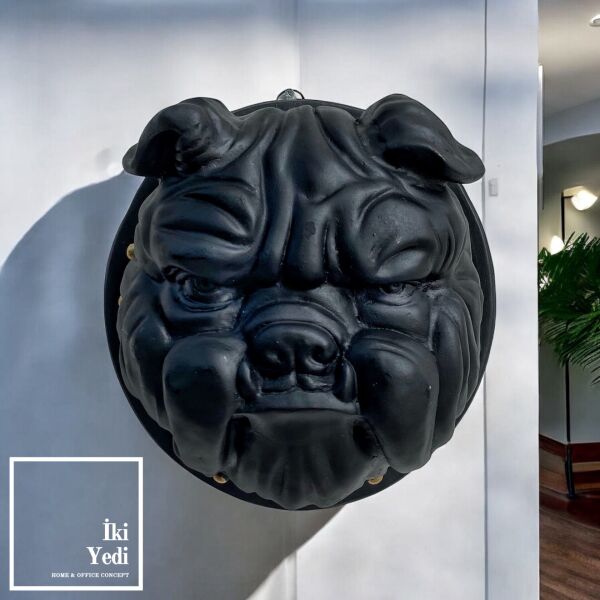 Duvara Asma Bulldog Kafası Siyah Duvar Dekoru Köpek Figürü Heykel Biblo Modern Ofis Hediyesi