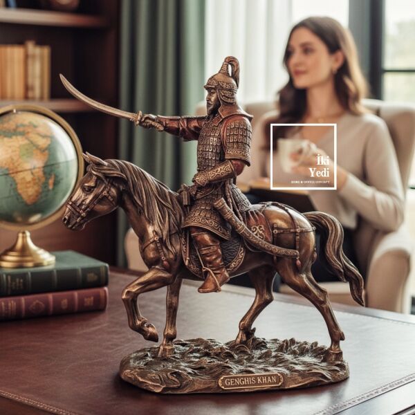 Bozkırın Demir Hükümdarı Bronz Kaplama Cengizhan Heykeli | Tarihi Lider Figürü Veronese Wise Design