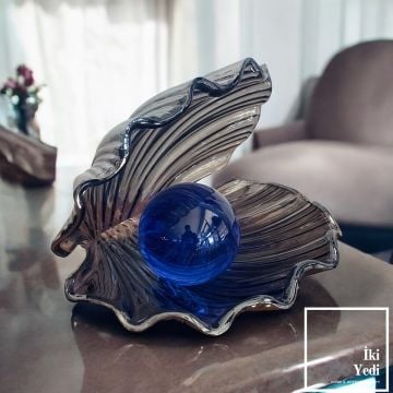 Mavi İncili İstiridye Cam Obje Lüks Deniz Kabuğu Tasarımı, Modern Ev Ofis Dekoratif Hediyelik Biblo