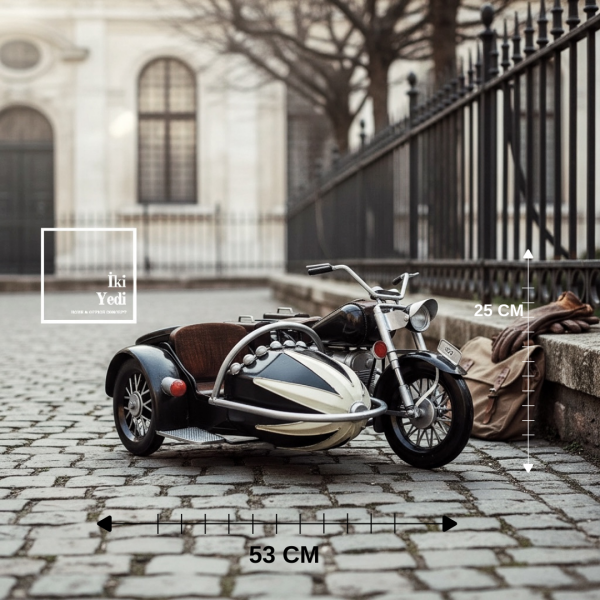 Orleans 1926 Özgürlüğün Eski Yolcusu Retro Motorsiklet Dekoru Yan Sepetli Vintage Masa Objesi Motor