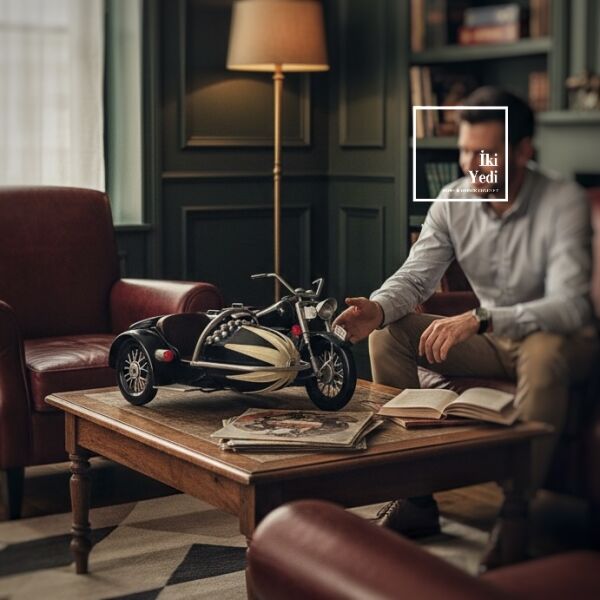 Orleans 1926 Özgürlüğün Eski Yolcusu Retro Motorsiklet Dekoru Yan Sepetli Vintage Masa Objesi Motor