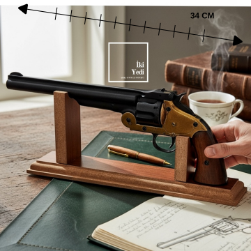 Schofield 1875 Replika Revolver Tabanca Maketi Dekoratif Altıpatlar Silah Objesi Ahşap Standlı VIP