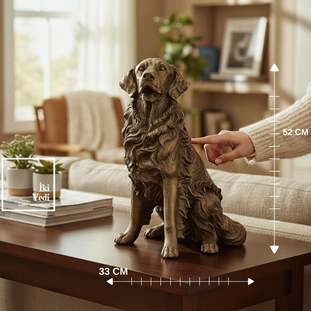 Sadık Kalbin Bekçisi Dekoratif Köpek Heykeli | 52 cm Vintage Retriever Figürlü Salon Objesi Hediye