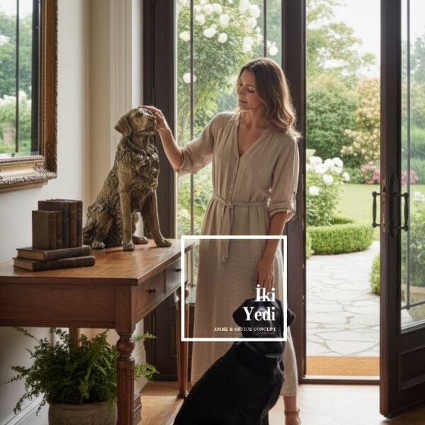 Sadık Kalbin Bekçisi Dekoratif Köpek Heykeli | 52 cm Vintage Retriever Figürlü Salon Objesi Hediye