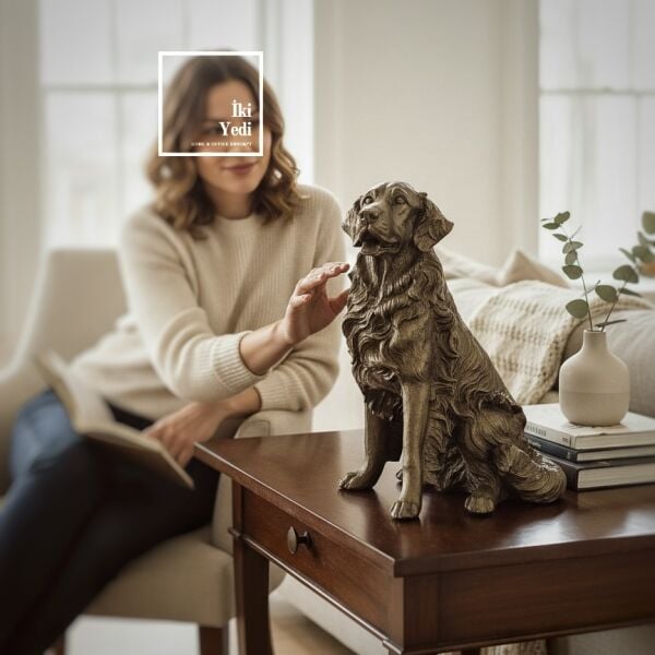 Sadık Kalbin Bekçisi Dekoratif Köpek Heykeli | 52 cm Vintage Retriever Figürlü Salon Objesi Hediye