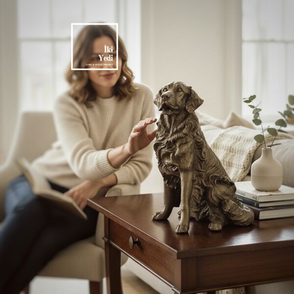 Sadık Kalbin Bekçisi Dekoratif Köpek Heykeli | 52 cm Vintage Retriever Figürlü Salon Objesi Hediye