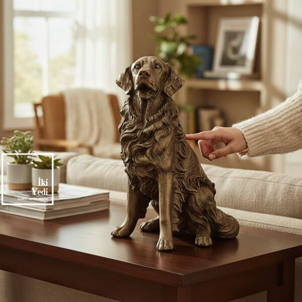 Sadık Kalbin Bekçisi Dekoratif Köpek Heykeli | 52 cm Vintage Retriever Figürlü Salon Objesi Hediye
