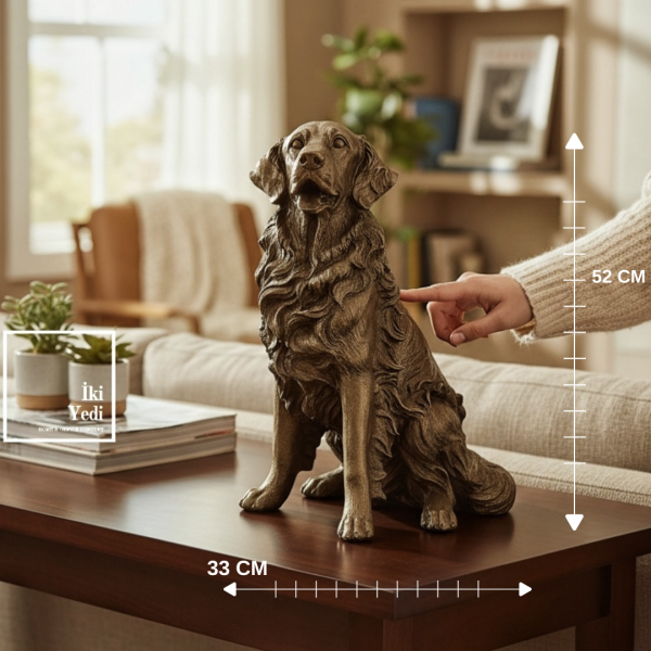 Sadık Kalbin Bekçisi Dekoratif Köpek Heykeli | 52 cm Vintage Retriever Figürlü Salon Objesi Hediye