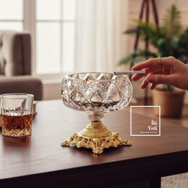 Dorian Kristal Cam Küllük Ayaklı Lüks Kültablası Kase Ofis Hediyesi Premium Masaüstü Aksesuar Dekor