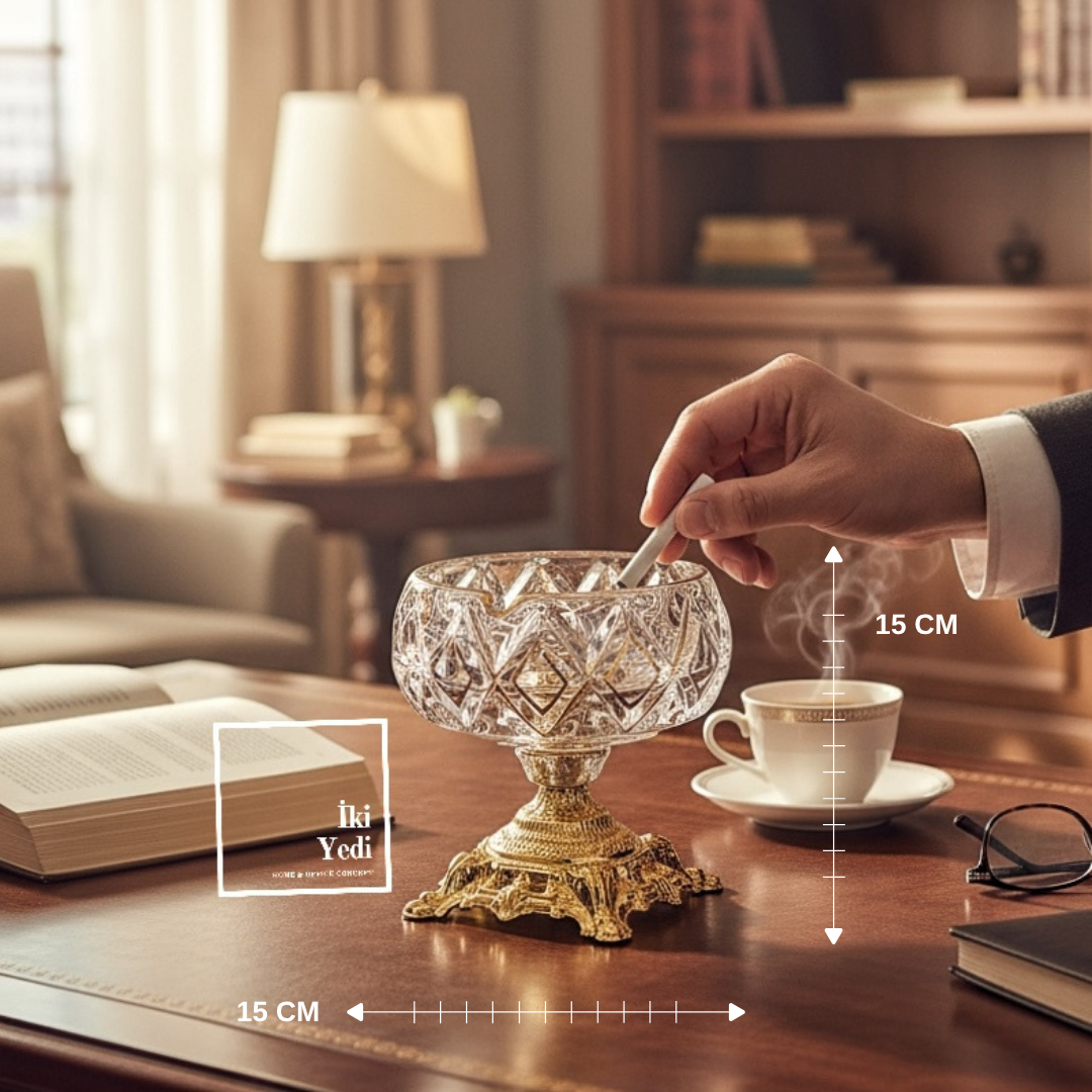 Dorian Kristal Cam Küllük Ayaklı Lüks Kültablası Kase Ofis Hediyesi Premium Masaüstü Aksesuar Dekor