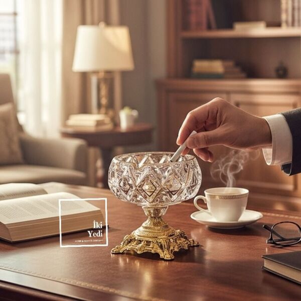 Dorian Kristal Cam Küllük Ayaklı Lüks Kültablası Kase Ofis Hediyesi Premium Masaüstü Aksesuar Dekor