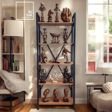 Jardin 180 cm Siyah Metal Kitaplık 5 Raflı Çam Rengi Ürün Teşhir Standı Ayakkabılık Çiçeklik Ev Dekorasyonu Ofis Mobilyaları