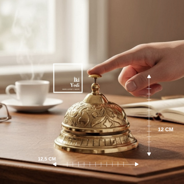 Atroce İşlemeli Döküm Pirinç Otel Resepsiyon Zili Masa Üstü Çan Retro Ofis Aksesuarı Hediyelik Gift