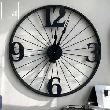 Pahom 70 cm Siyah Metal Duvar Saati Büyük Duvar Saati Ev Ofis Büro Hediyesi Dekoratif Hediyelik Aksesuar