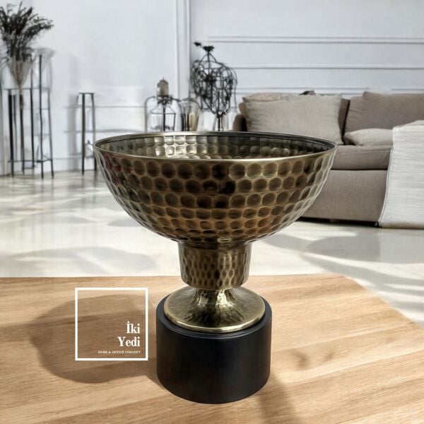 Anvers Ayaklı Metal İkramlık Kase, Çekiç Dokulu El İşçiliği, Lüks Ev Ofis Dekoratif Obje