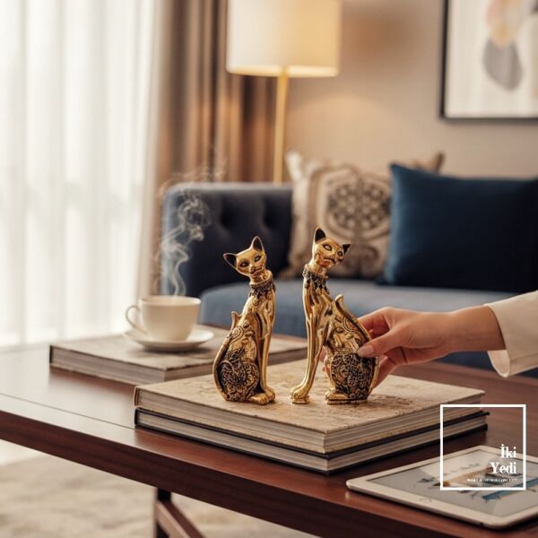 Mindanao Ruh Eşi Altın Kediler Dekoratif Kedi Biblo Seti Romantik Ev Ofis Masaüstü Aksesuarı Hediye