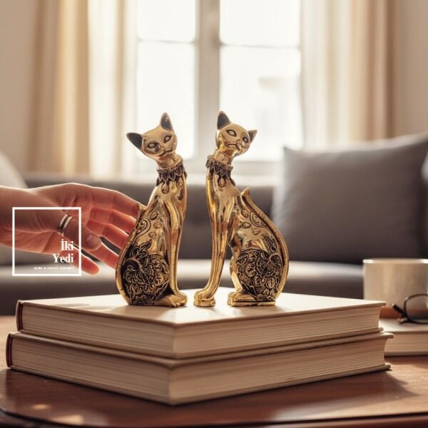 Mindanao Ruh Eşi Altın Kediler Dekoratif Kedi Biblo Seti Romantik Ev Ofis Masaüstü Aksesuarı Hediye