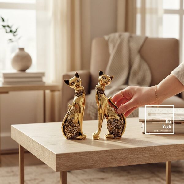 Mindanao Ruh Eşi Altın Kediler Dekoratif Kedi Biblo Seti Romantik Ev Ofis Masaüstü Aksesuarı Hediye