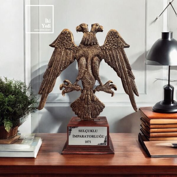 Selçuklu Çift Başlı Kartal Heykeli – 1071 Temalı Tarihi Dekoratif Obje, Masaüstü Biblo ve Hediyelik