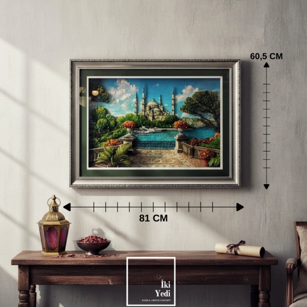 Mavi Kubbenin Huzuru Sultanahmet Rölyef Tablo İstanbul Manzaralı Gri Çerçerveli Duvar Dekoru Sanat