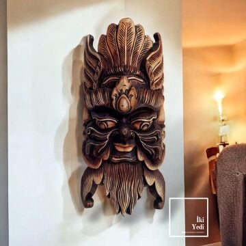 Momo 51 cm El Oyması Ahşap Maske – Etnik Duvar Süsü, Dekoratif Şaman Maskesi, El Yapımı Obje