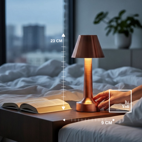 Herbert 774 Bronz Renkli Metal LED Şarjlı Dokunmatik Masa Lambası Modern Gece Lambası Aydınlatma