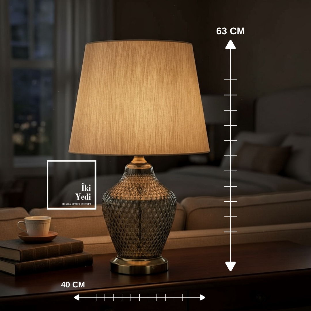 Zaragoza Büyük Cam Abajur Lüks Masa Lambası 63 cm Aydınlatma Dekorasyon Ürünleri Ev Ofis Hediyesi