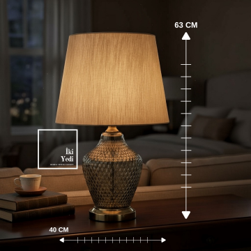 Zaragoza Büyük Cam Abajur Lüks Masa Lambası 63 cm Aydınlatma Dekorasyon Ürünleri Ev Ofis Hediyesi