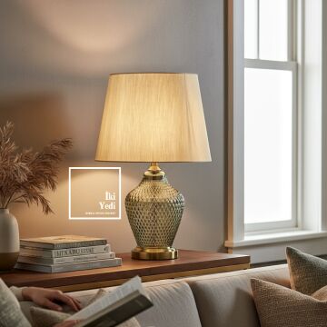 Zaragoza Büyük Cam Abajur Lüks Masa Lambası 63 cm Aydınlatma Dekorasyon Ürünleri Ev Ofis Hediyesi