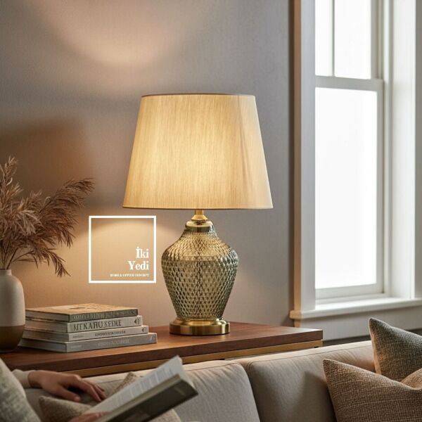 Zaragoza Büyük Cam Abajur Lüks Masa Lambası 63 cm Aydınlatma Dekorasyon Ürünleri Ev Ofis Hediyesi