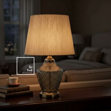 Zaragoza Büyük Cam Abajur Lüks Masa Lambası 63 cm Aydınlatma Dekorasyon Ürünleri Ev Ofis Hediyesi