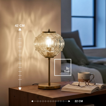 Levine Amber Renkli Antik Camlı Abajur Masa Lambası Dekoratif Sıcak Işık Ev Ofis Aydınlatma Hediye