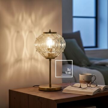Levine Amber Renkli Antik Camlı Abajur Masa Lambası Dekoratif Sıcak Işık Ev Ofis Aydınlatma Hediye
